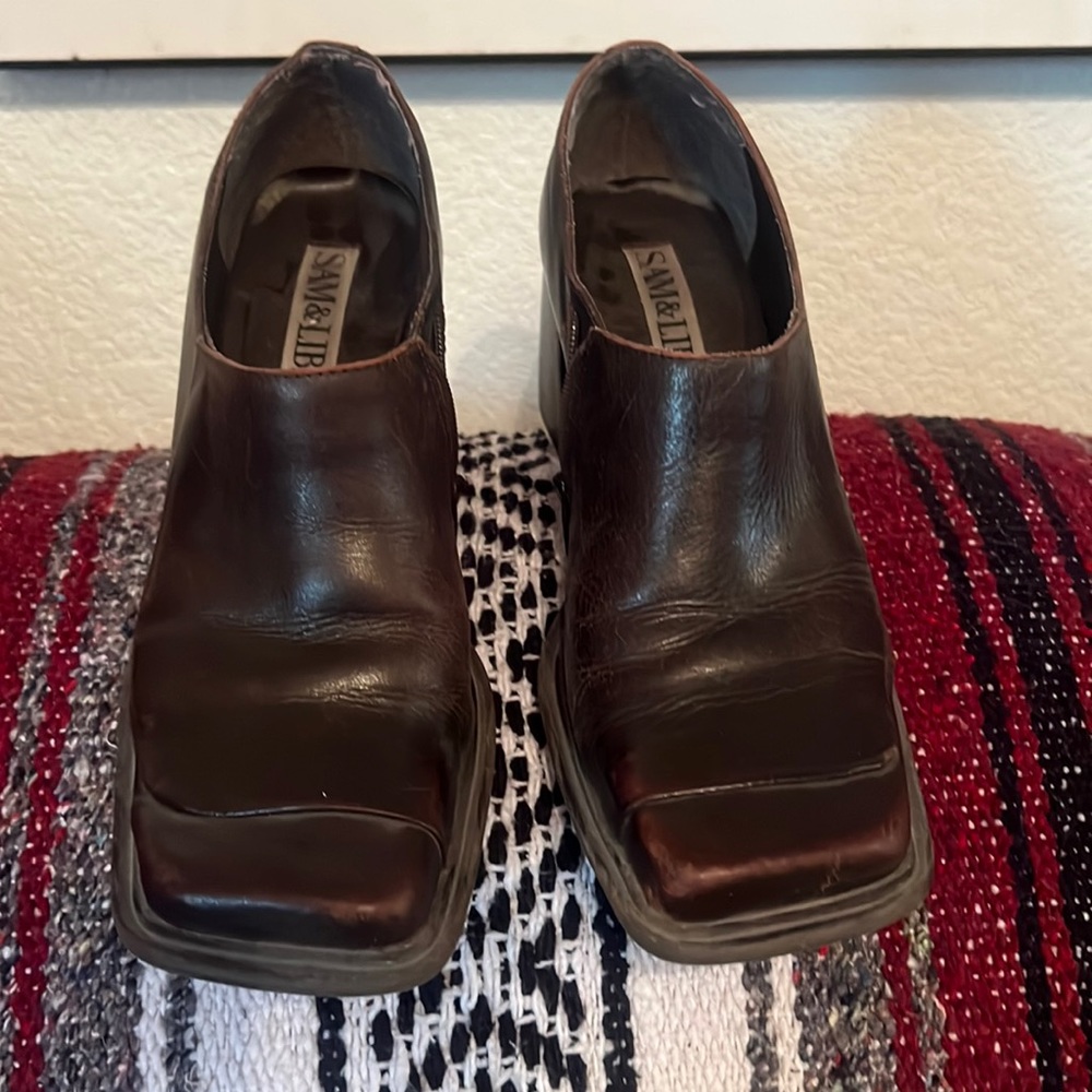 Sam & Libby Brown Leather Heeled Loafers Size 7